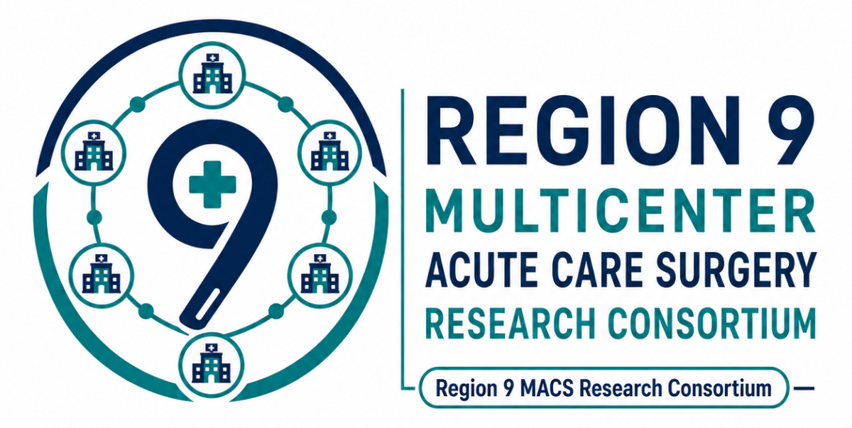 Region 9 MACS Research Consortium logo — a numeral 9 with a medical cross, encircled by six hospital icons representing the six ACS-COT chapter areas